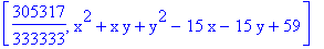 [305317/333333, x^2+x*y+y^2-15*x-15*y+59]